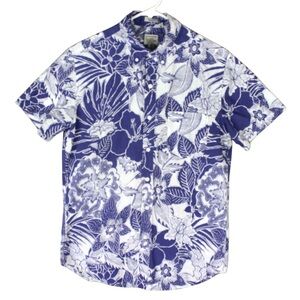 J Crew Classic Short Sleeve Button Up Shirt Mens Small Blue Floral AOP Shirt EUC